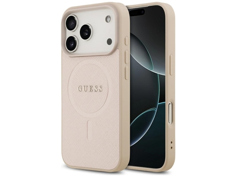 Guess Saffiano Classic Logo Magsafe Cover Til Iphone 17 Pro - Pink