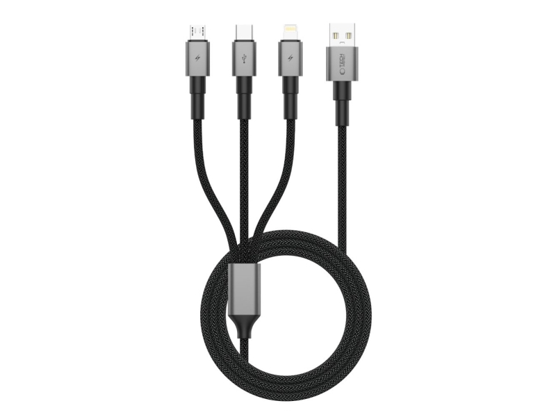 Usb-Kabel Tech-Protect Usb-A Auf Usb-C + Microusb + Lightning 1,2 M Grau (5906302330294)