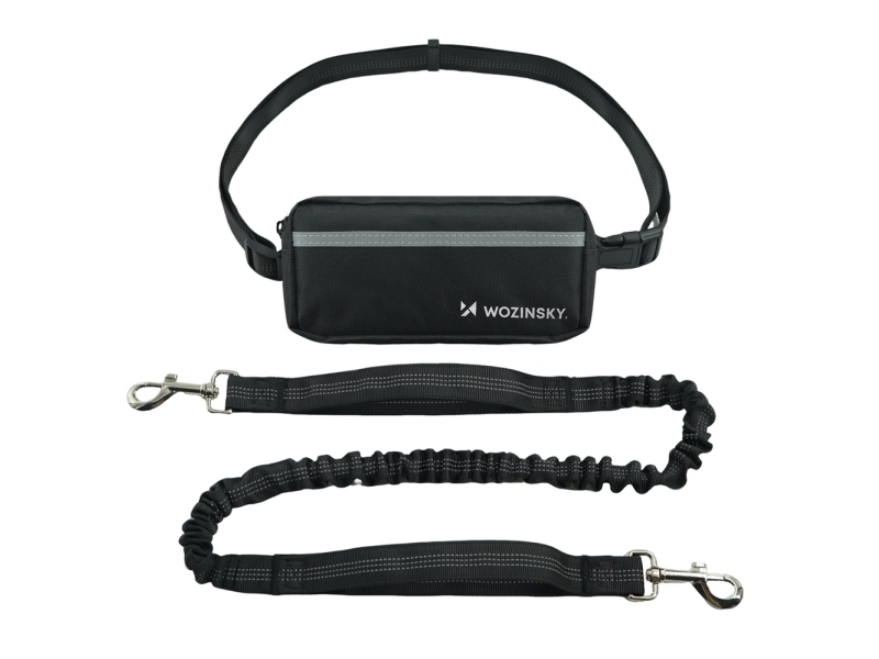 Wozinsky WPST-01 hoftebælte med lomme og elastisk line til løb med hund - sort