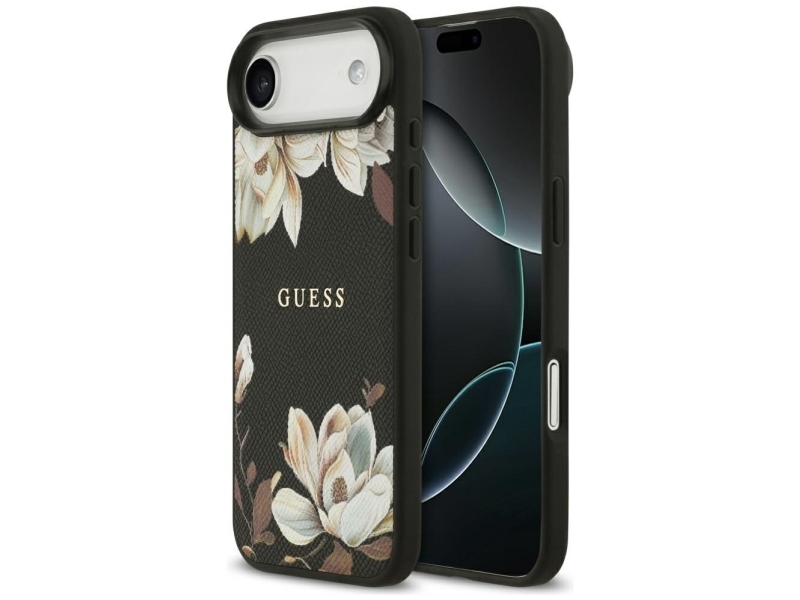 Guess Grained Flowers Classic Logo Magsafe Case Für Iphone Air - Schwarz