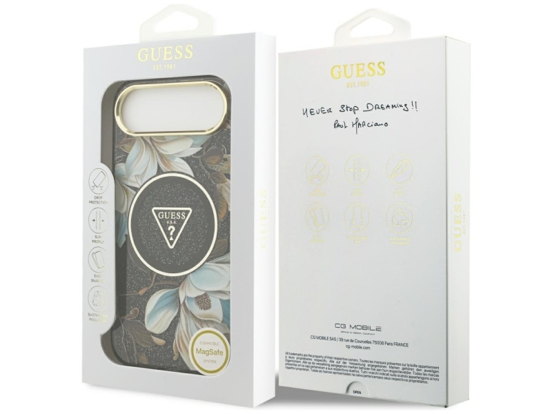 Guess Iml Glitter Blomster Trekant Magsafe Cover Til Iphone Air - Sort