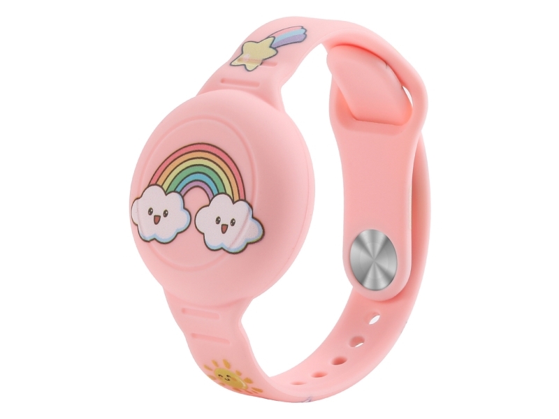 AirTag-etu i silikon armband för barn - rosa regnbåge | Sport & Träning - Tillbehör - Nyckelringar | GameStuff