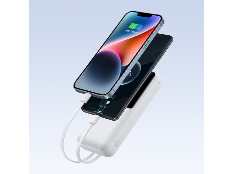 Baseus Powerbank Lipow 20000Mah 22,5W Mit Zwei Eingebauten Kabeln Und Extra Kabel Simple Usb-A Auf Usb-C 3A 20 Cm Weiß