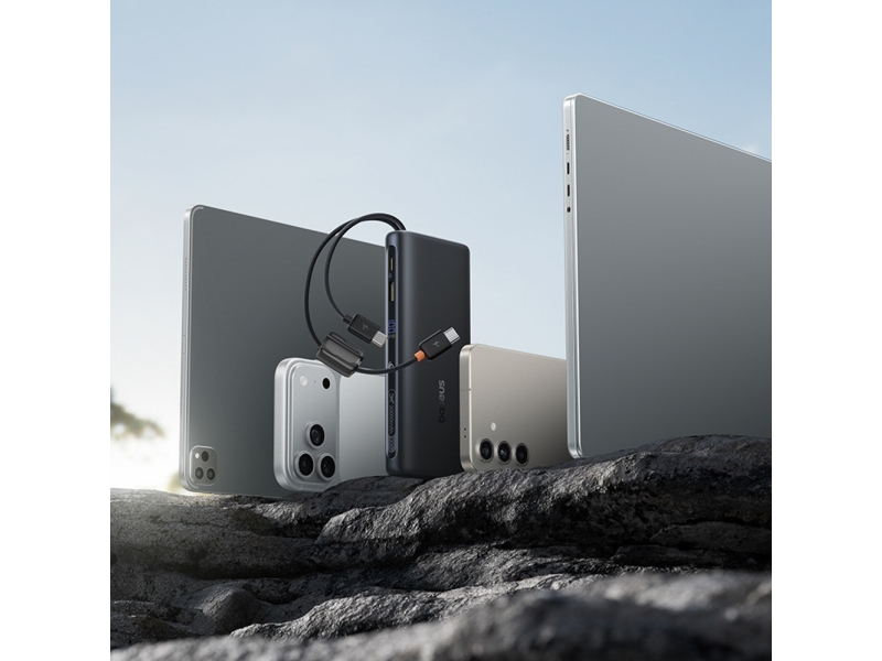Baseus EnerFill FC41 powerbank 20000 mAh 100W med digital display och inbyggd dubbel USB-C-kabel - svart
