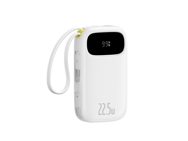 Baseus Enerfill Fc31 Powerbank 22,5W 10000/20000 Mah Med Skærm Og Indbyggede Kabler - Hvid