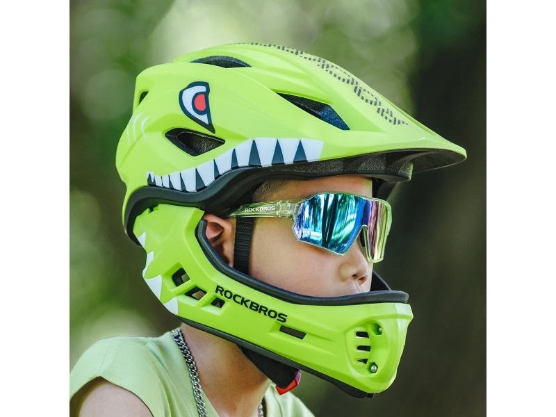 Rockbros TT-32004 Shark Children's Bike Helmet with Detachable Jaw Size M (54-58) - Green