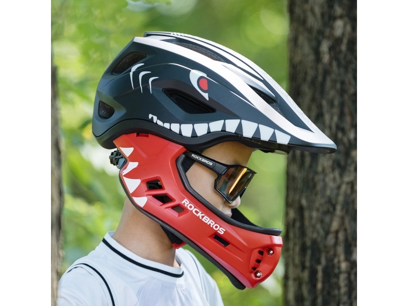 Barncykelhj&auml;lm RockBros TT-32006 Shark med avtagbar hakdel, str. S (48-52)