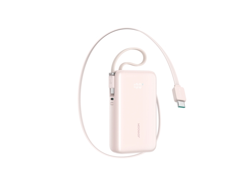 Joyroom Powerbank Jr-Pr2l 10000 Mah 35 W Mit Eingebautem, Einziehbarem Usb-C-Kabel + Usb-C Bandkabel – Pink