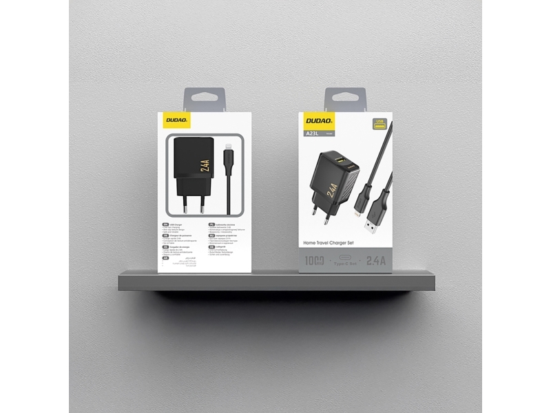 Dudao A23LEU Adapter 12Watt 1xUSB-A (1m USB-A to Lightning cable included) Sort