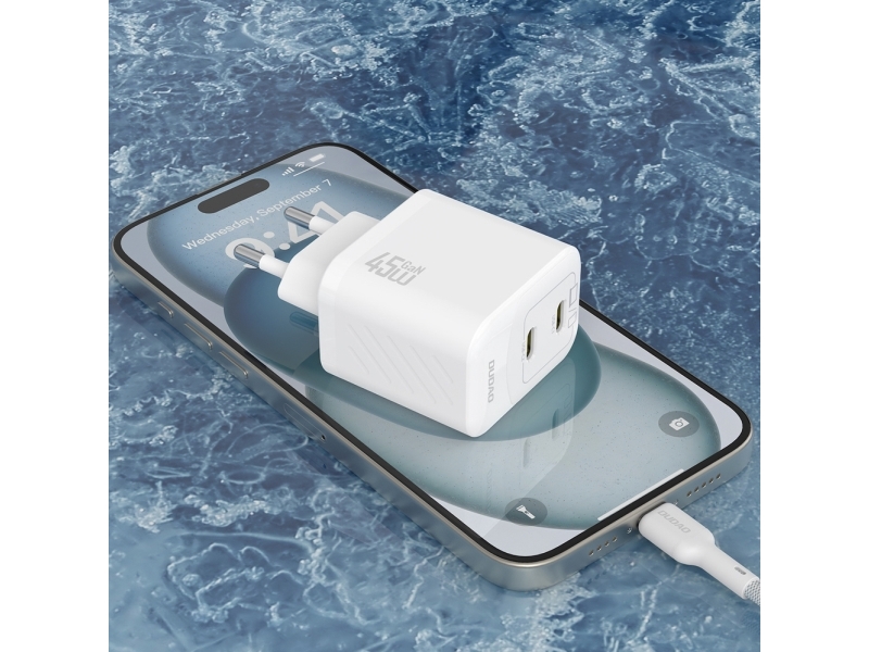 Dudao A28PCEU PD 45W GaN 2xUSB-C Wall Charger with USB-C Cable - White - Bild 4