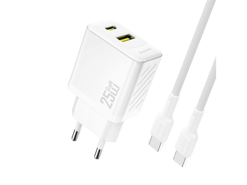 Dudao A26TCEU Adapter 25Watt 1xUSB-C 1xUSB-A (1 m USB-C till USB-C ingår) Hvid | TV, Ljud & Bild - Hörlurar & Mikrofoner | GameStuff