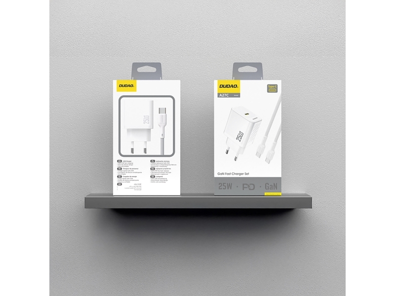 Dudao Usb-C Netoplader Med Usb-C Kabel Gan Pd 25W, Hvid