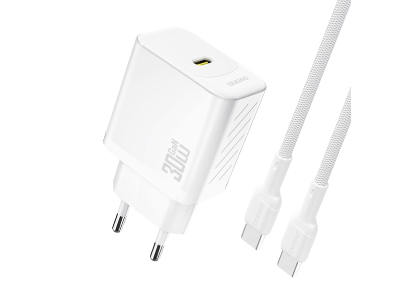 Dudao Usb-C Netoplader Med Usb-C Kabel Gan Pd 30W - Hvid