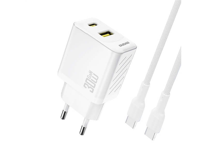 Dudao Netoplader Usb-A + Usb-C Med Usb-C Kabel Gan Pd 30W Hvid