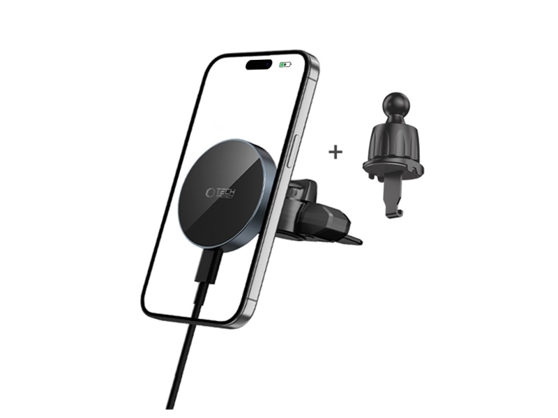 TECH-PROTECT MM15W-V5 magnetisk MagSafe bilholder til CD & ventilationsgitter trådløs oplader 15W sort/sort