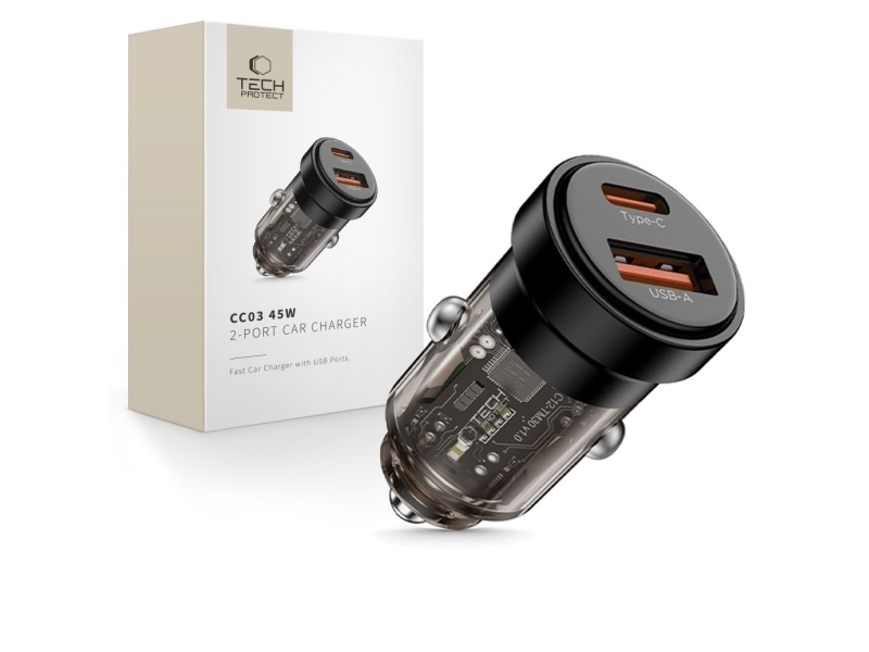 Tech-Protect Cc03 2-Port Kfz-Ladegerät Car Charger Pd45w/Qc3.0 Schwarz