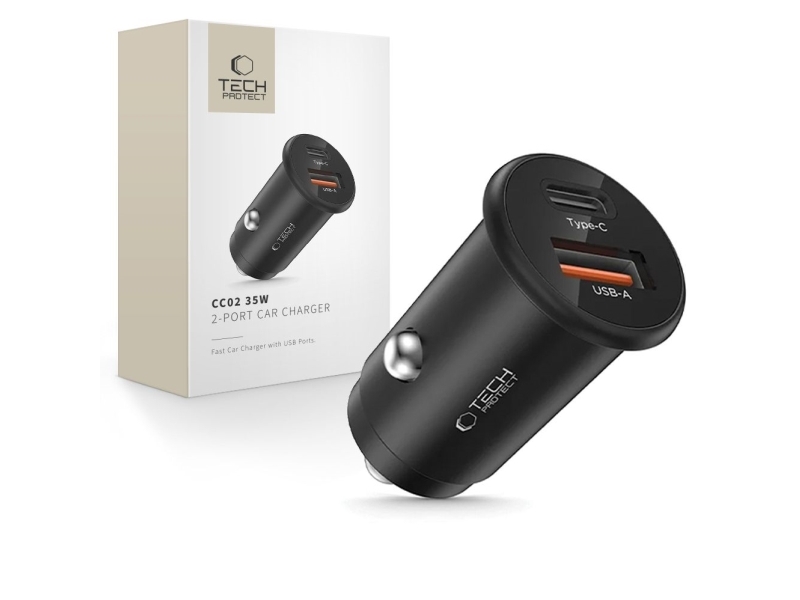 Tech-Protect Tech-Protect Cc02 2-Port Kfz-Ladegerät Pd35w/Qc3.0 Schwarz