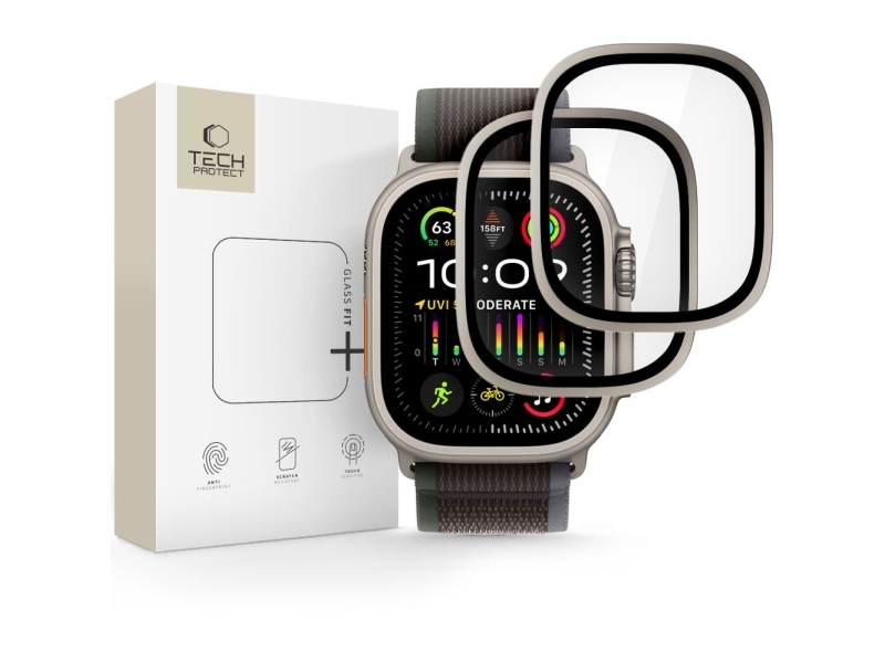 Tech-Protect 2-Pak Hærdet Glas Til Apple Watch Ultra 49 Mm - Sølv Og Sort