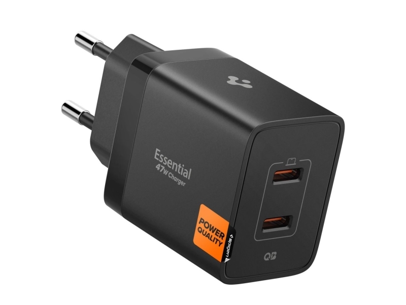 Spigen Essential Ee472eu 2-Port Usb-C 47W Wandladegerät - Schwarz