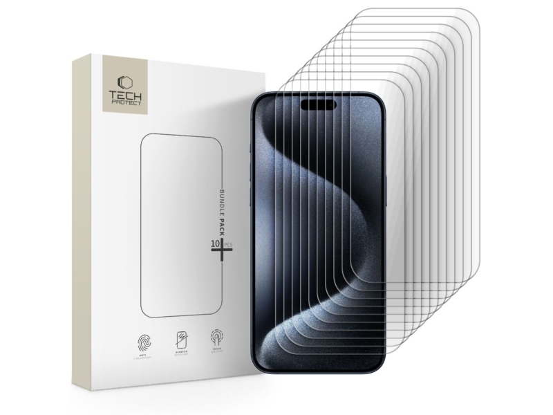 Spigen Gehärtetes Glas Tech-Protect Bundle 10Er-Set Für Iphone 15 Pro Max Clear