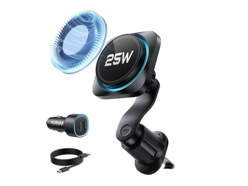 ESR OMNILOCK CRYOBOOST Magnetic Magsafe vent car mount trådløs oplader QI2.2 25W sort