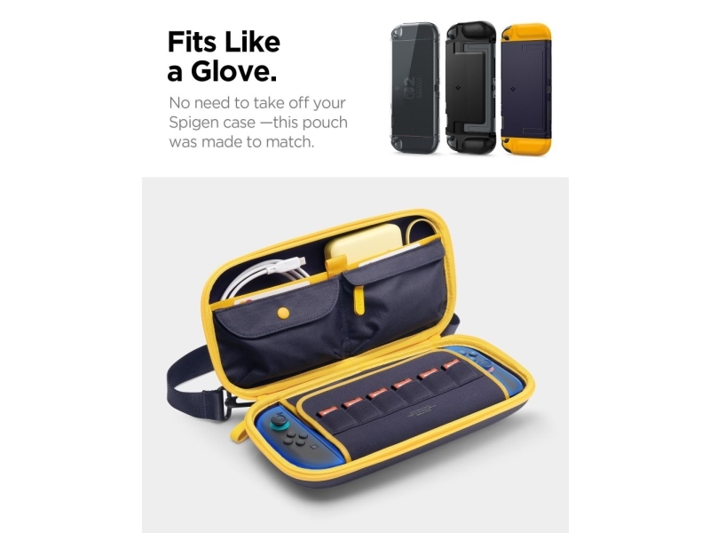 Spigen Nano Pop Pro, Beuteltasche, Nintendo, Dunkelblau, Gelb, Polycarbonat (Pc), Nintendo Switch 2, Reißverschluss