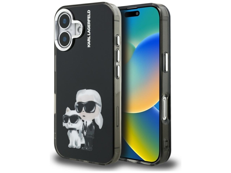 Karl Lagerfeld Iml Aquarelle Karl & Choupette & Logo Iphone 16 Case - Schwarz