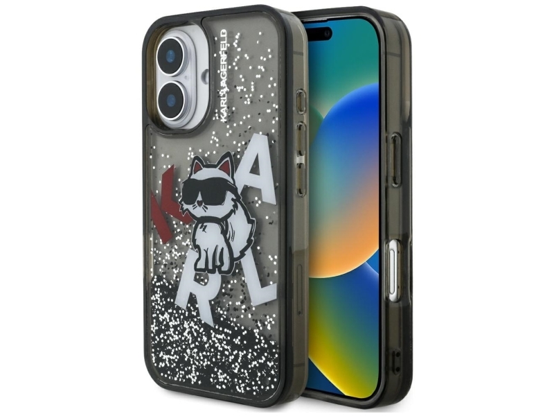 Karl Lagerfeld Liquid Glitter Choupette Logo-Hülle Til Iphone 16 - Sortieren