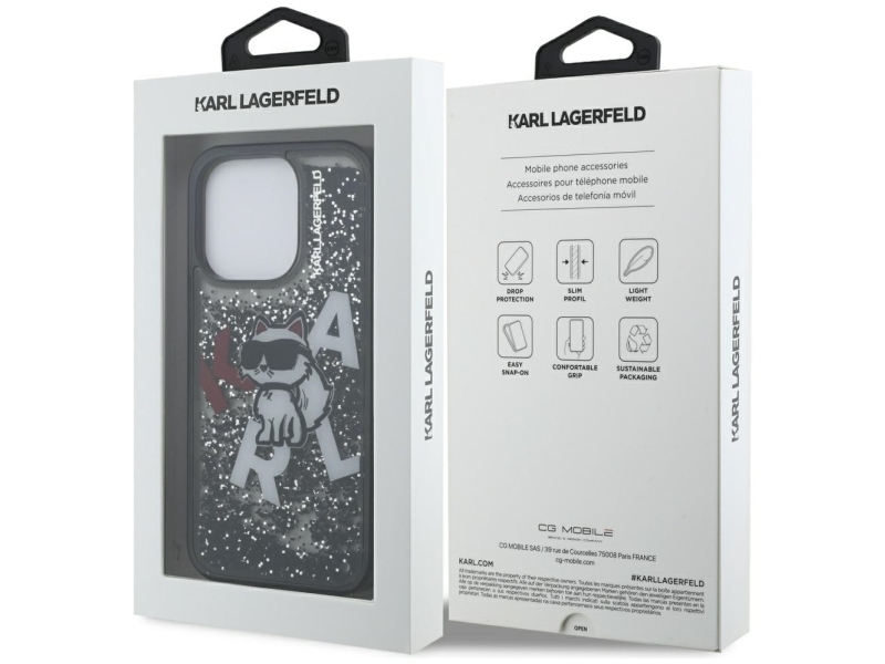 Karl Lagerfeld Flydende Glitter Choupette-Logo-Cover Til Iphone 16 Pro - Sort