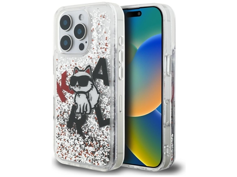 Karl Lagerfeld Liquid Glitter Choupette Logo Hülle Bis Iphone 16 Pro - Klar