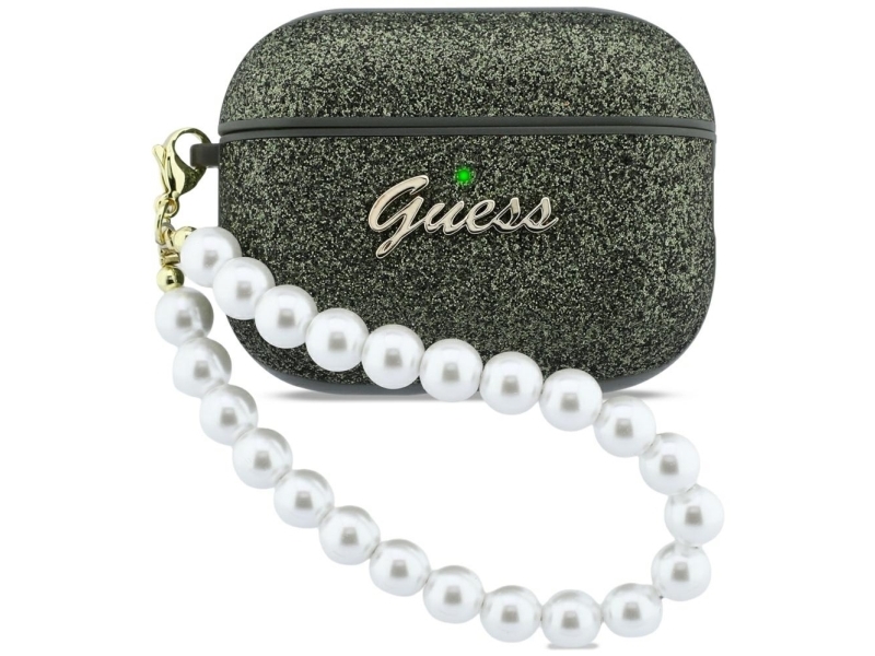 Guess Glitter Pearl Strap Case Für Airpods Pro 3 – Schwarz Und Glitzer