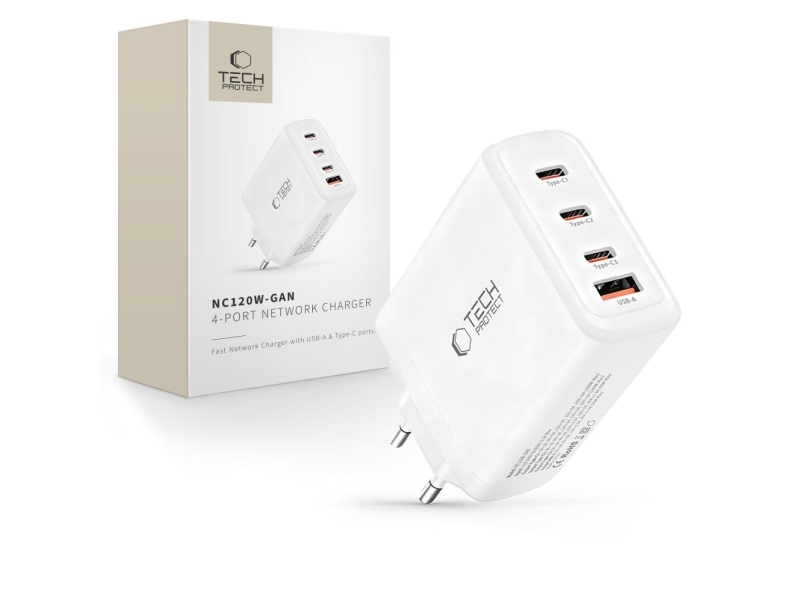 Tech-Protect Tech-Protect Nc120w-Gan 4-Port-Netzwerkladegerät Pd 120W / Qc3.0 Weiß