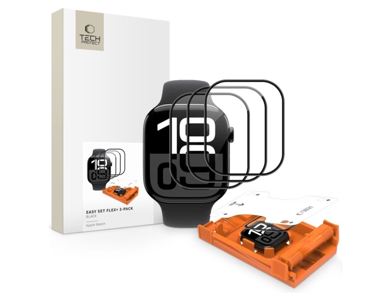 Tech-Protect Easy Set Flex+ Skærmbeskyttelse I Hærdet Glas 3-Pak Til Apple Watch 42Mm - Sort