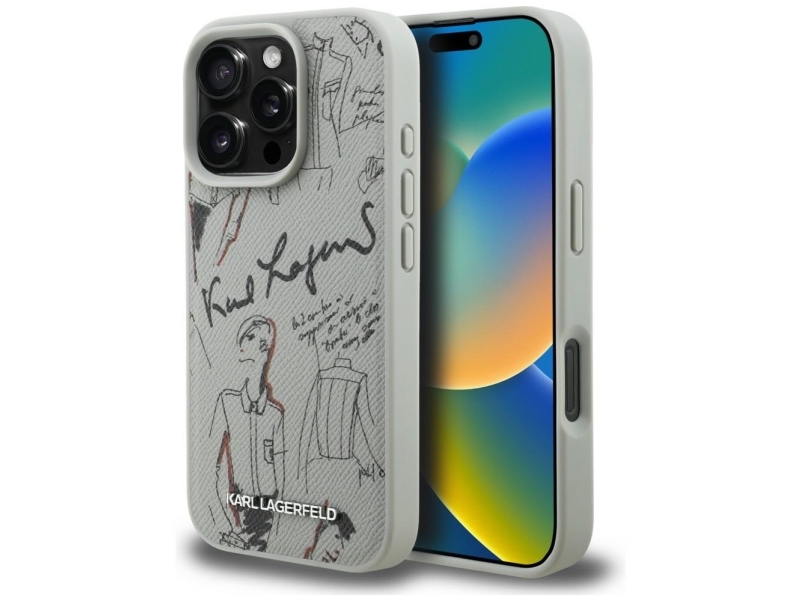 Karl Lagerfeld Strukturiertes Muster & Logo Magsafe Case Für Iphone 16 Pro Max - Grau