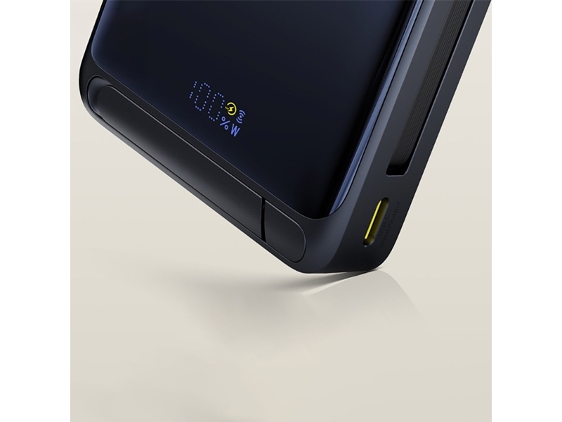 Baseus Nomos Powerbank 10000Mah 30W Qi2 Med Magsafe Kompatibel Stand Og Indbygget Usb-C-Kabel - Sort