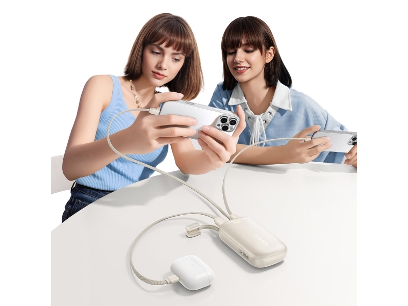 Baseus Enerfill Fc21 Qpow 3 Ultra Powerbank 10000Mah 45W Med Digital Display Og Aftageligt Usb-C - Lightning-Kabel - Titanium