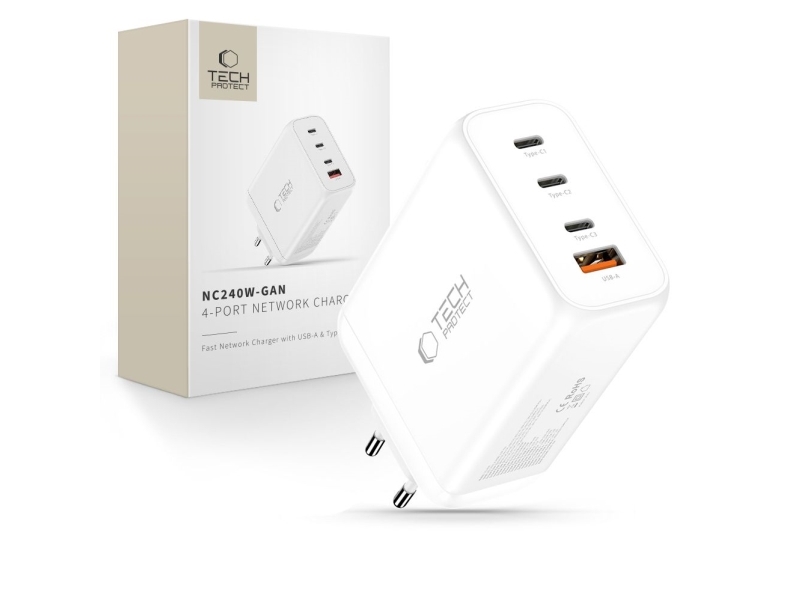 Tech-Protect Tech-Protect Nc240w-Gan 4-Port-Netzladegerät Pd 240W + Qc3.0 Weiß