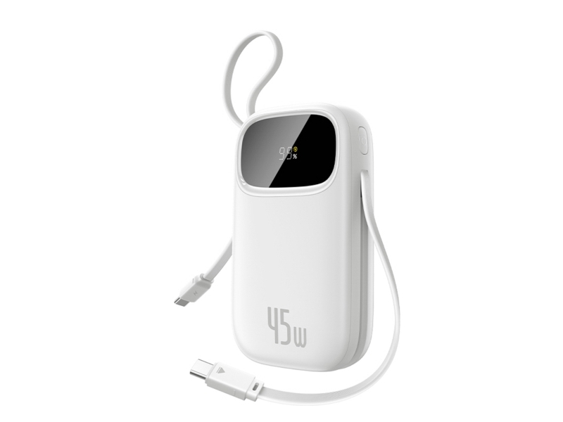 Baseus Enerfill Fc31 Qpow3 Powerbank 20000 Mah 45 W Mit Digitalem Display Und 2 Integrierten Usb-C-Kabeln - Weiß