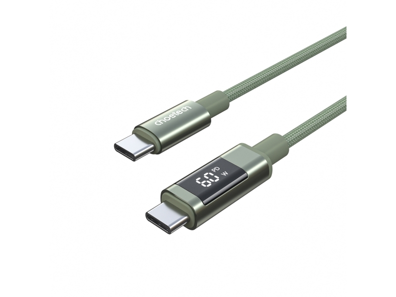 Usb-Kabel Choetech Pd60w Usb-C Auf Usb-C Digitalanzeige 1,2 M Nylon - Grün