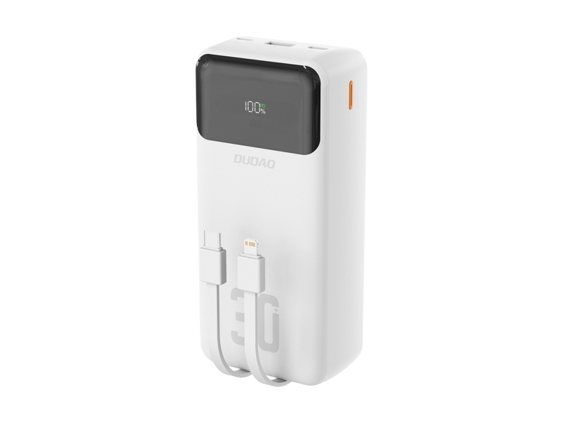 Dudao K15max Powerbank 30000Mah Pd 22.5W Med Usb-C Og Lightning-Kabler - Hvid