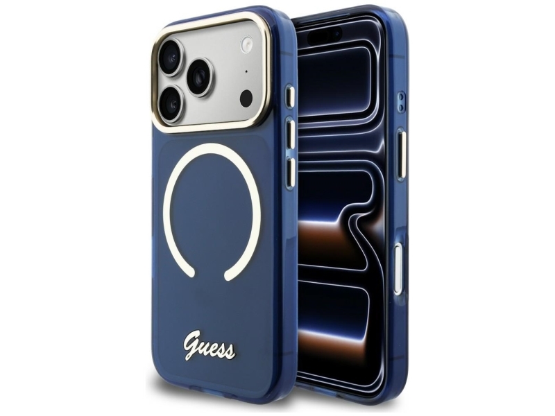 Guess Iml Script Metal Magsafe Cover Til Iphone 17 Pro - Blå