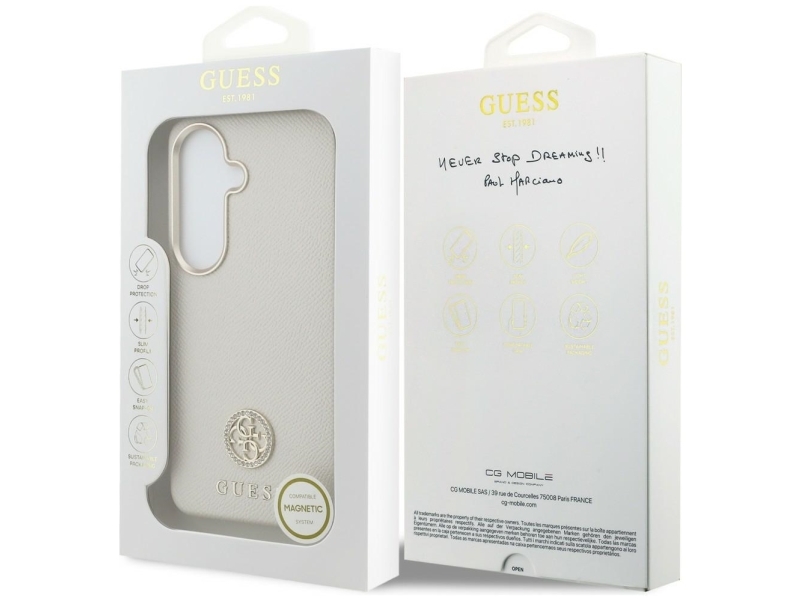 Guess Rhinestone Round Logo Magsafe Cover Til Samsung Galaxy S26 - Beige