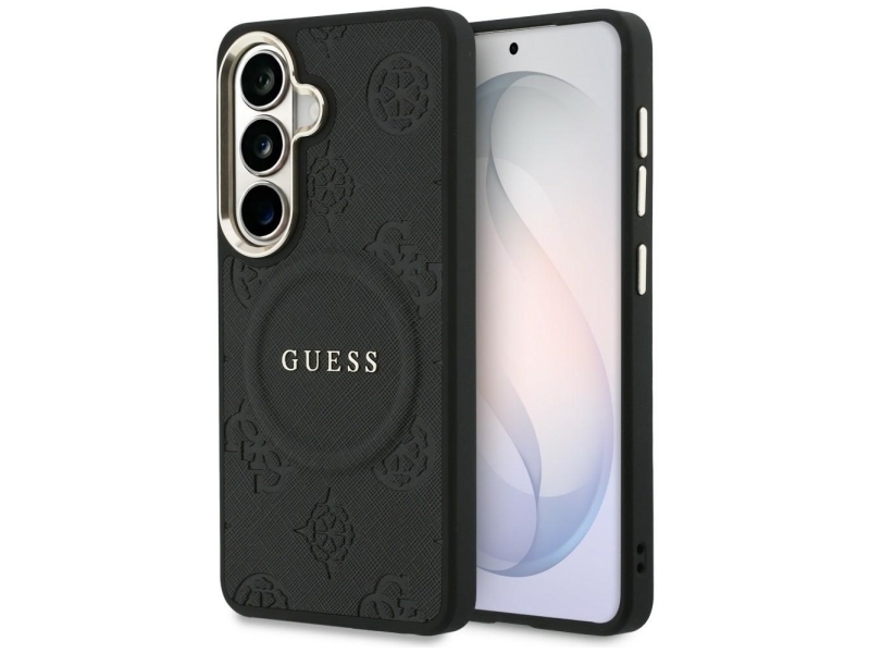 Guess Saffiano Peony Ring Magsafe Case (Geprägt) Für Samsung Galaxy S26 - Schwarz