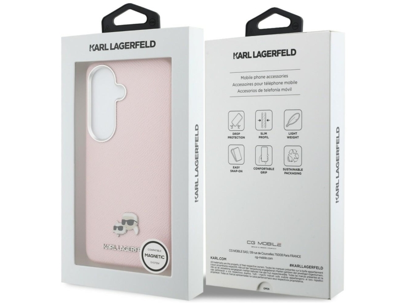 Karl Lagerfeld Saffiano Kc Metall-Logo Magsafe Abdeckung Til Samsung Galaxy S26+ - Rosa