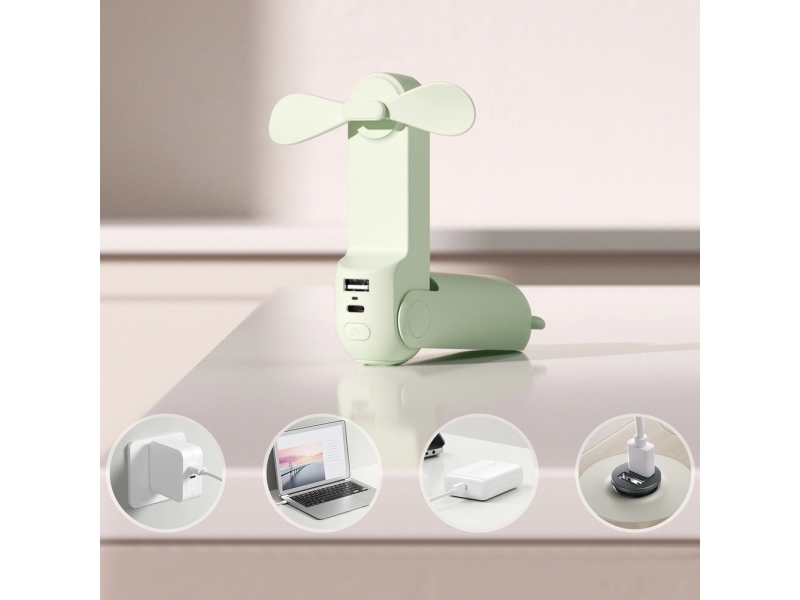 Jisulife Handheld Fan Life8 Plus Portable USB Fan with Power Bank Function 4500mAh and Flashlight - Green - 4500 mAh