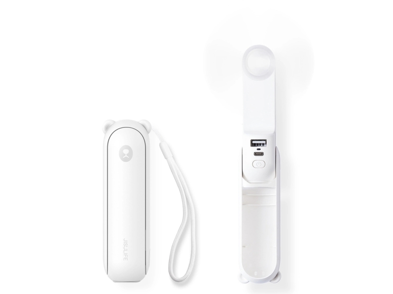 Jisulife Handheld Fan Life8 Plus Portable USB Fan with Power Bank Function 4500mAh and Flashlight - White Powerbank - Hvid - 4500 mAh