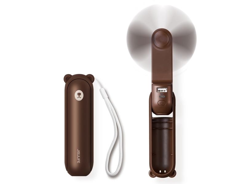 Jisulife Handheld Fan Life8 Plus Portable USB Fan with Power Bank Function 4500mAh and Flashlight - Brown Powerbank - Brun - 4500 mAh