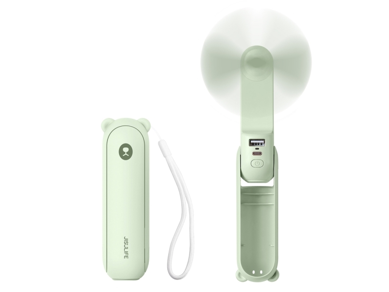 Jisulife Handheld Fan Life8 Mini Portable USB Fan with 2000mAh Power Bank and Flashlight - Green Powerbank - Grøn - 2000 mAh