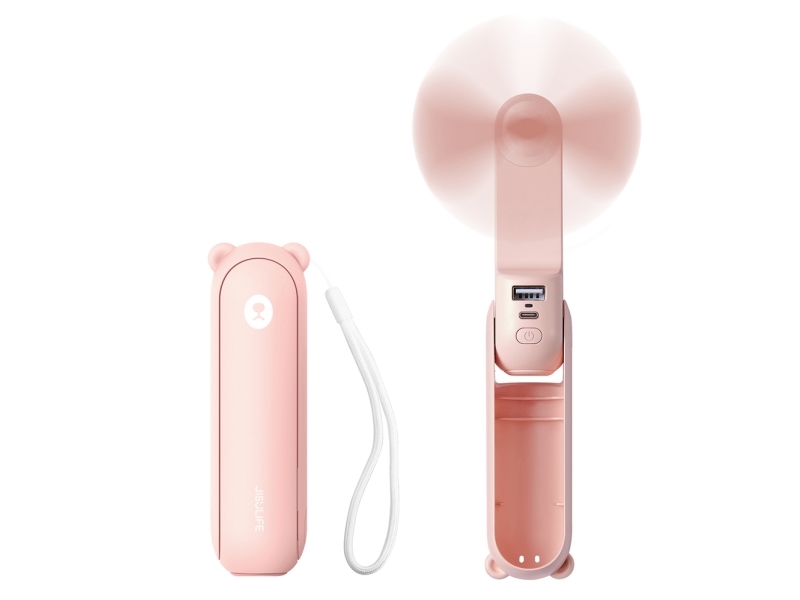 Jisulife Mini Handventilator Jisulife Handheld Fan Life8 (Usb) - 2000Mah Powerbank & Taschenlampe - Rosa