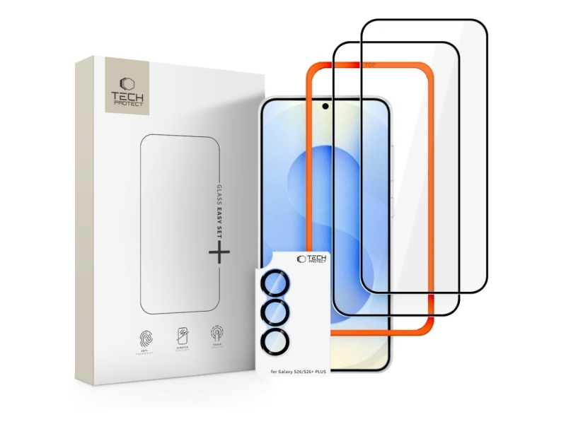 Tech-Protect Easy Set+ 3Er-Pack Panzerglas Für Samsung Galaxy S26 - Schwarz
